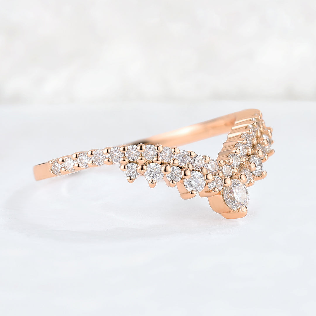 Deep Chevron Moissanite Stacking Ring