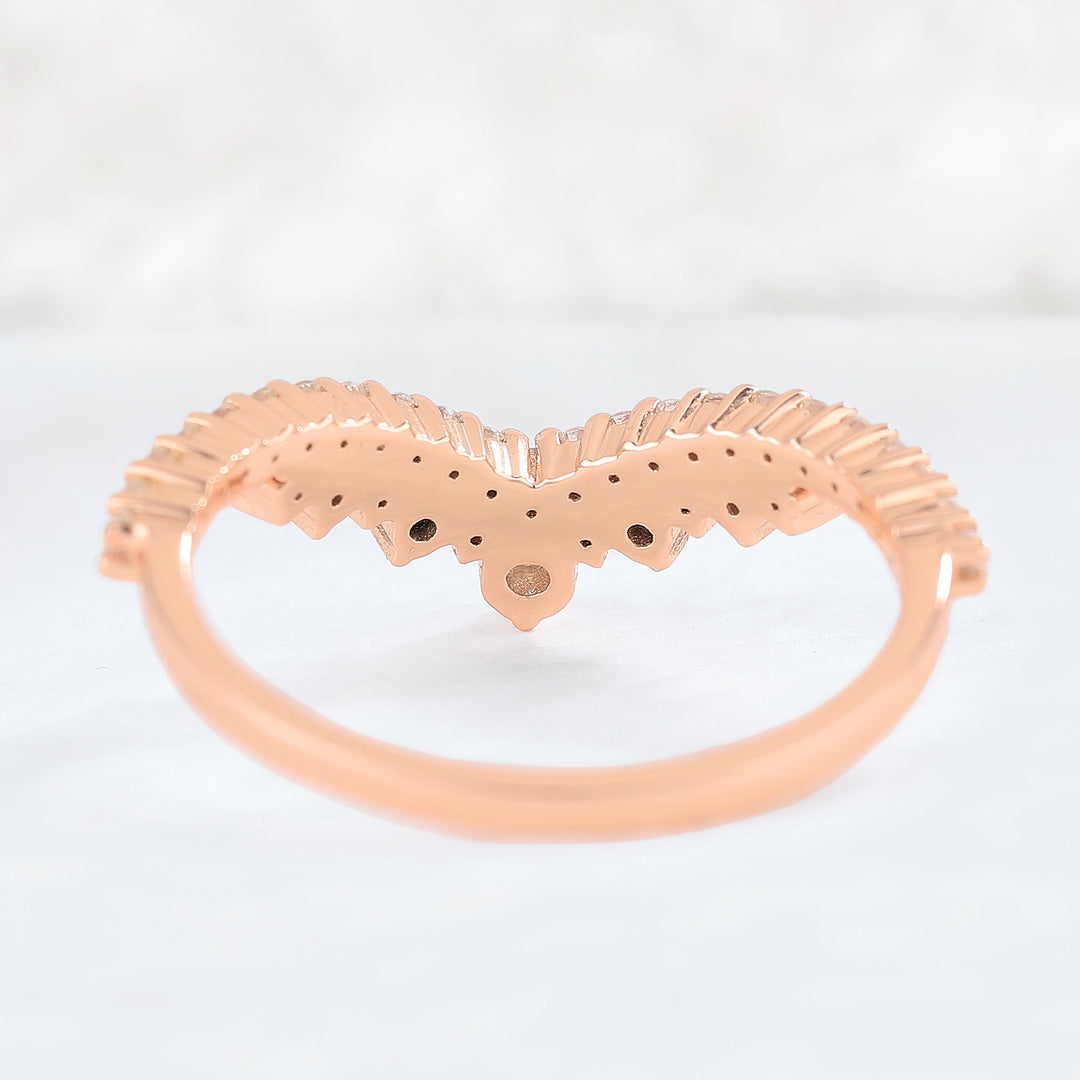 Deep Chevron Moissanite Stacking Ring