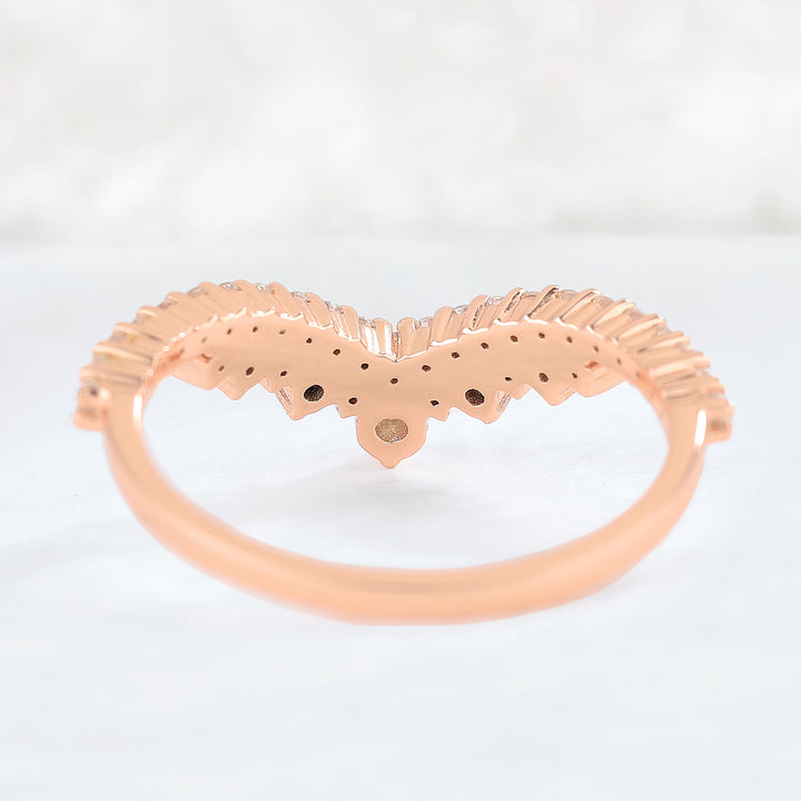 Deep Chevron Moissanite Stacking Ring