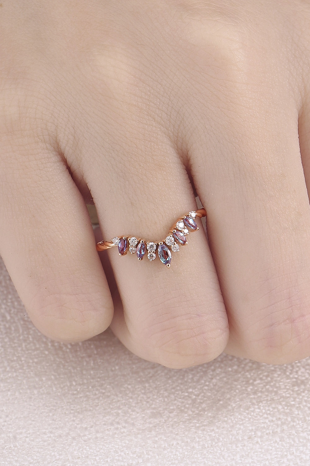 Unique Marquise Cut Alexandrite Twig Ring Arm Stacking Ring