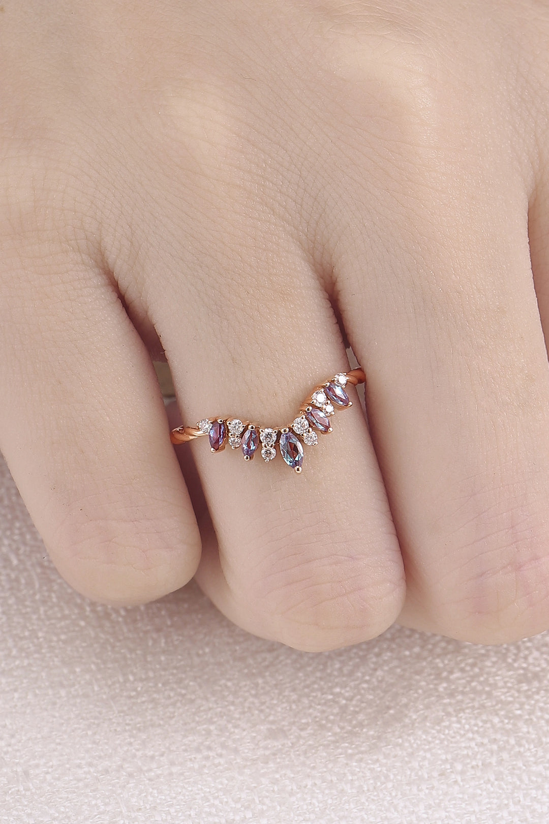 Unique Marquise Cut Alexandrite Twig Ring Arm Stacking Ring