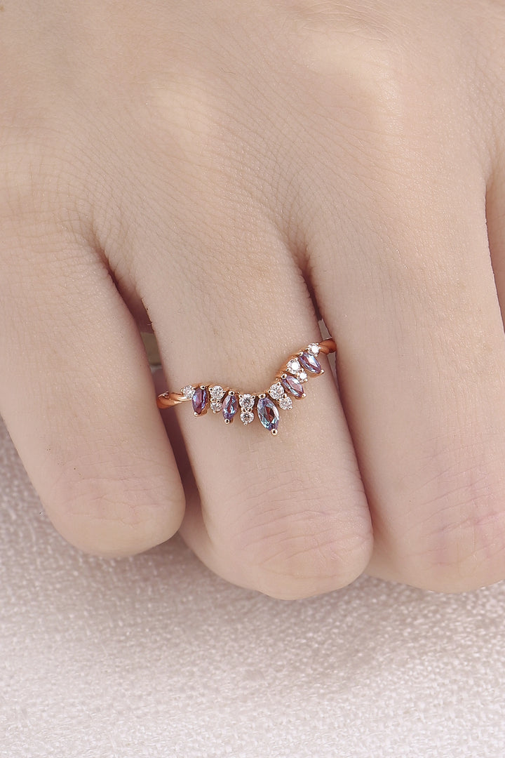 Unique Marquise Cut Alexandrite Twig Ring Arm Stacking Ring