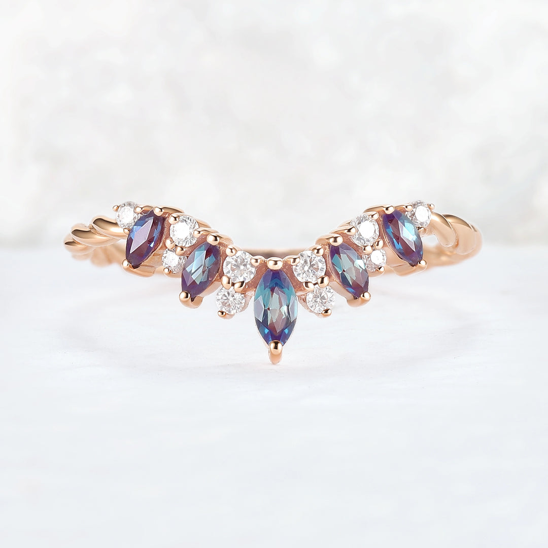 Unique Marquise Cut Alexandrite Twig Ring Arm Stacking Ring