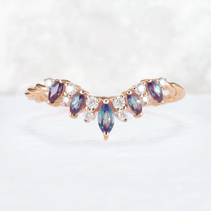 Unique Marquise Cut Alexandrite Twig Ring Arm Stacking Ring