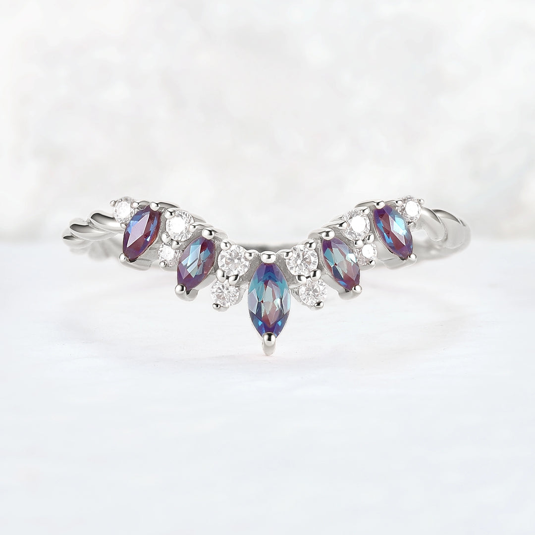 Unique Marquise Cut Alexandrite Twig Ring Arm Stacking Ring