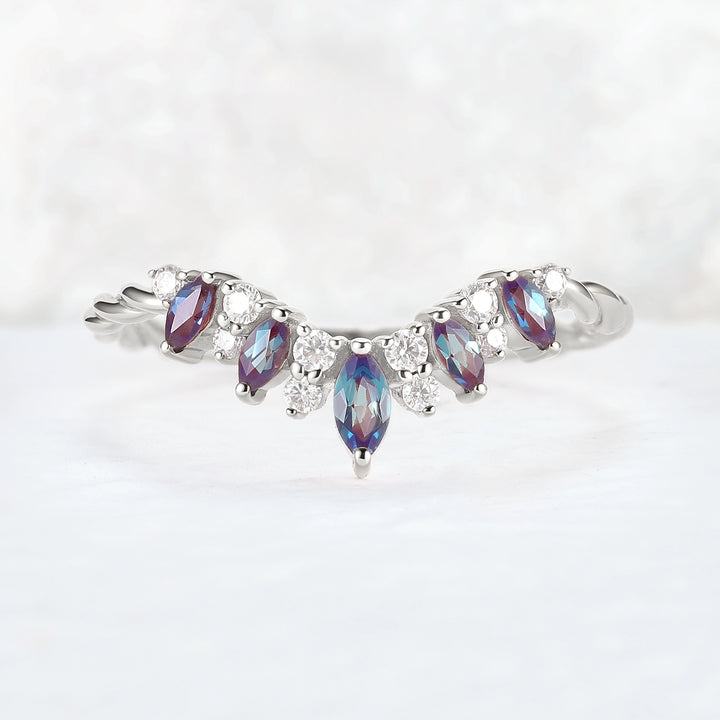 Unique Marquise Cut Alexandrite Twig Ring Arm Stacking Ring