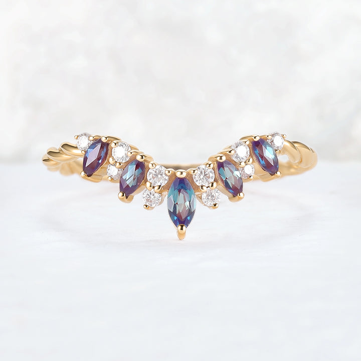Unique Marquise Cut Alexandrite Twig Ring Arm Stacking Ring