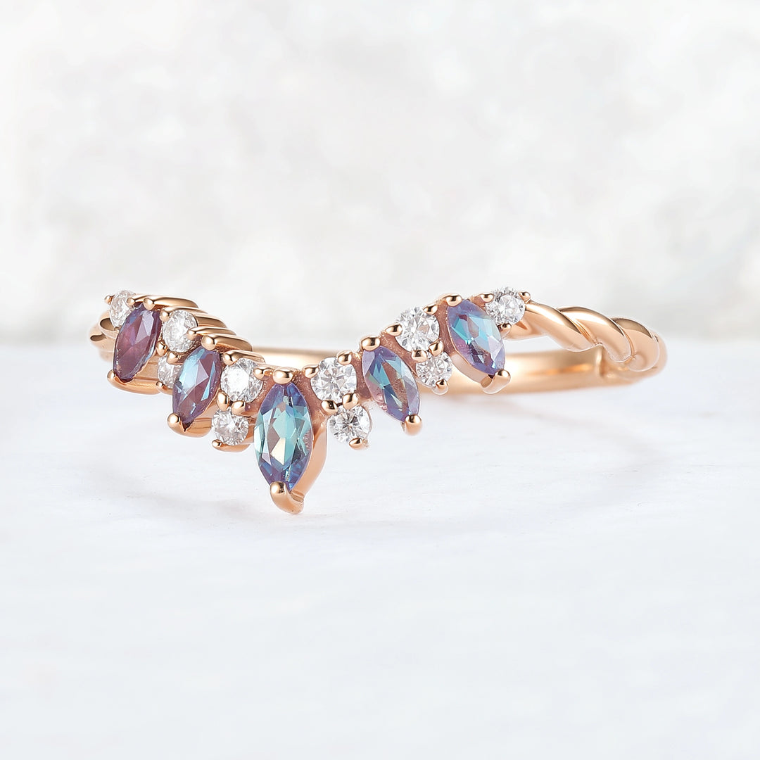 Unique Marquise Cut Alexandrite Twig Ring Arm Stacking Ring