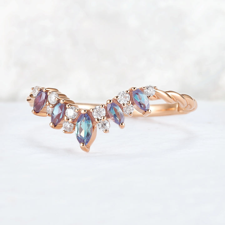 Unique Marquise Cut Alexandrite Twig Ring Arm Stacking Ring