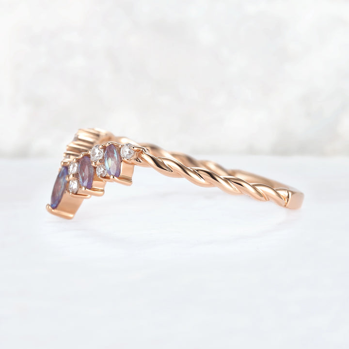 Unique Marquise Cut Alexandrite Twig Ring Arm Stacking Ring