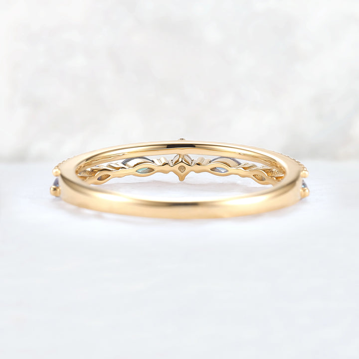 Double-Ring Arm Marquise Cut Alexandrite Beaded Edge Stacking Ring