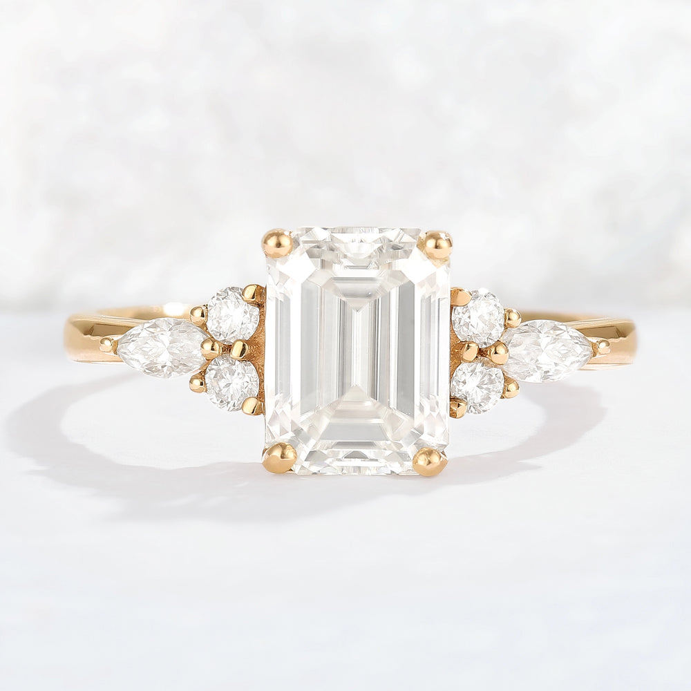 Emerald Cut Moissanite Cluster Gemstone Ring