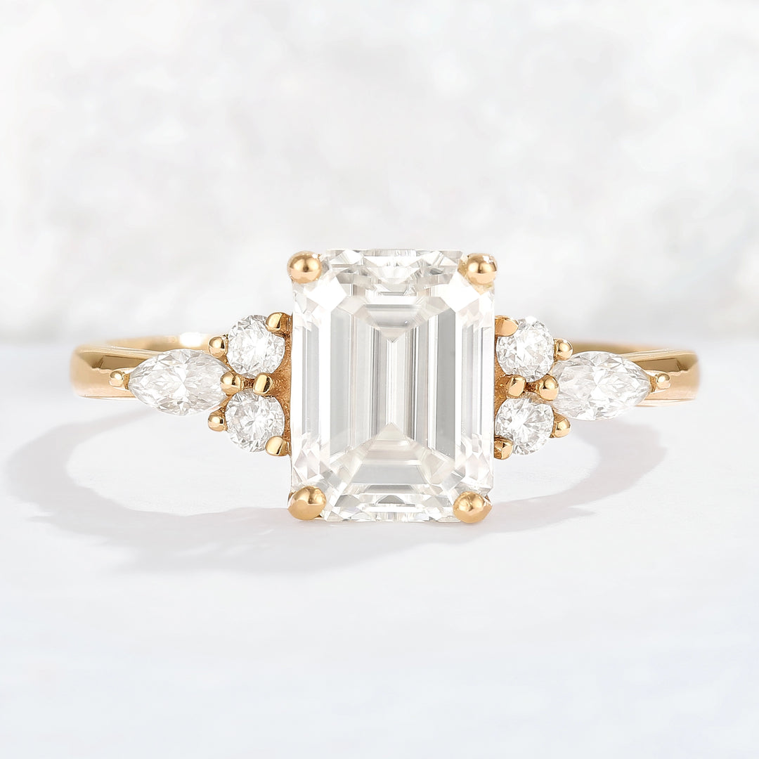 Emerald Cut Moissanite Cluster Gemstone Ring