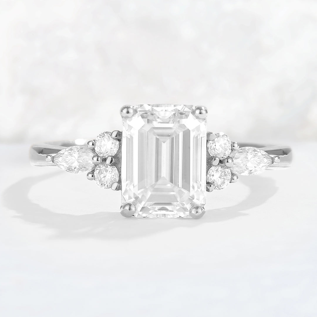 Emerald Cut Moissanite Cluster Gemstone Ring