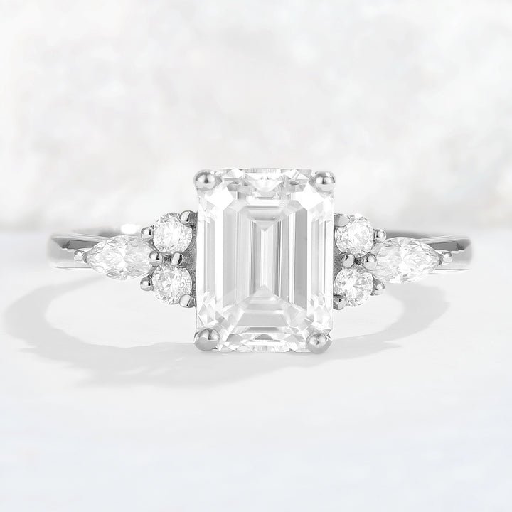 Emerald Cut Moissanite Cluster Gemstone Ring