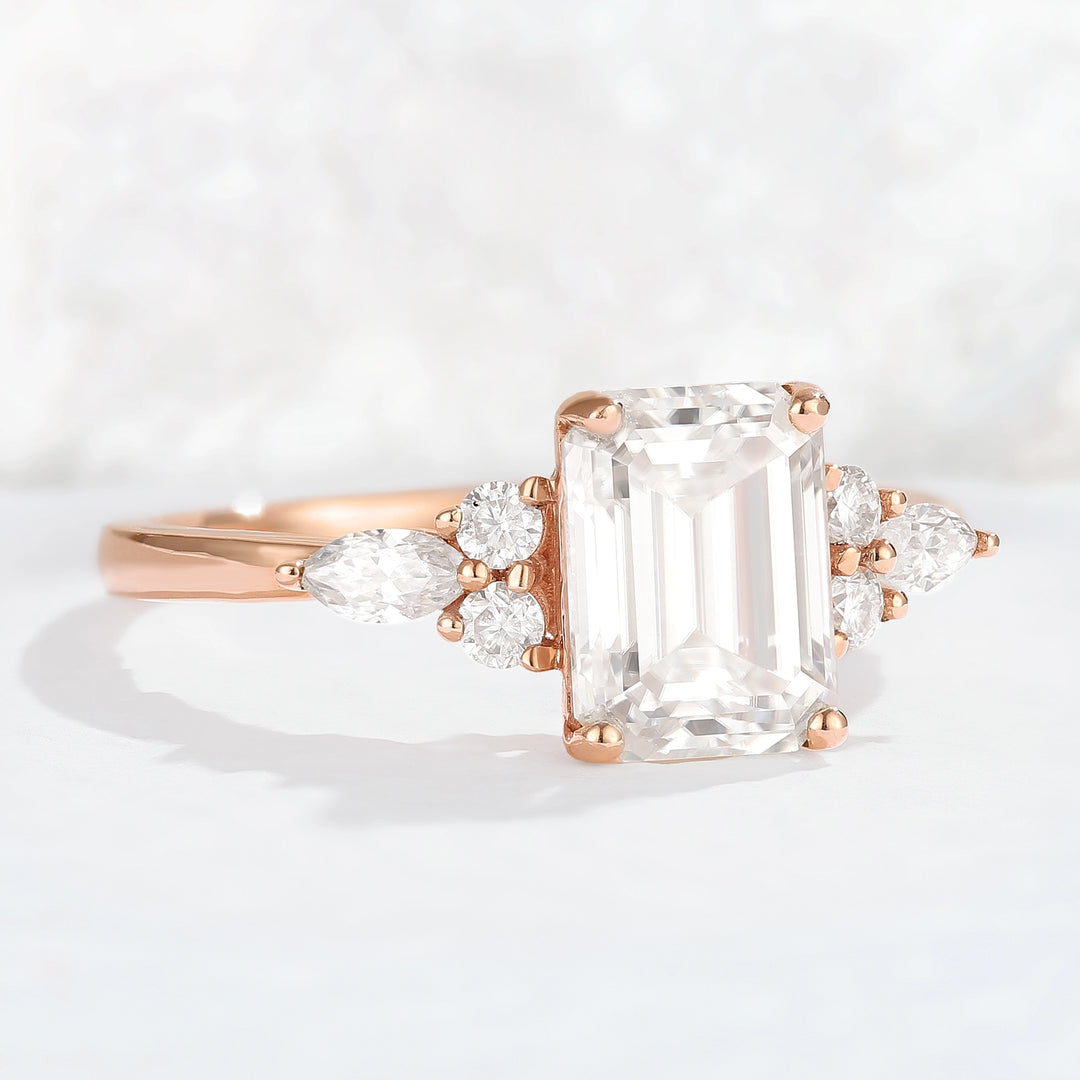 Emerald Cut Moissanite Cluster Gemstone Ring