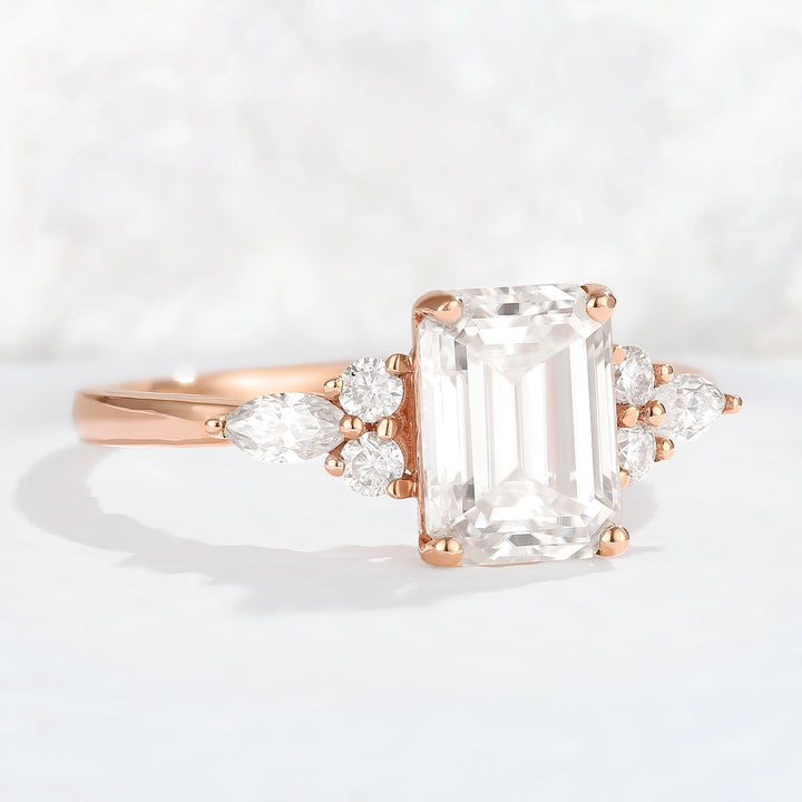 Emerald Cut Moissanite Cluster Gemstone Ring