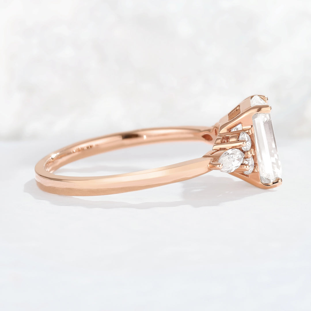 Emerald Cut Moissanite Cluster Gemstone Ring