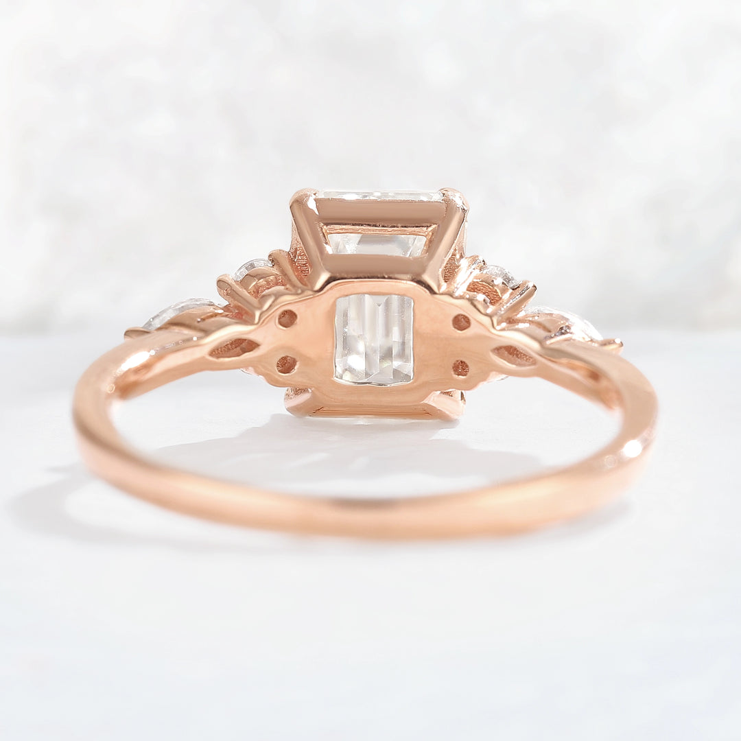 Emerald Cut Moissanite Cluster Gemstone Ring