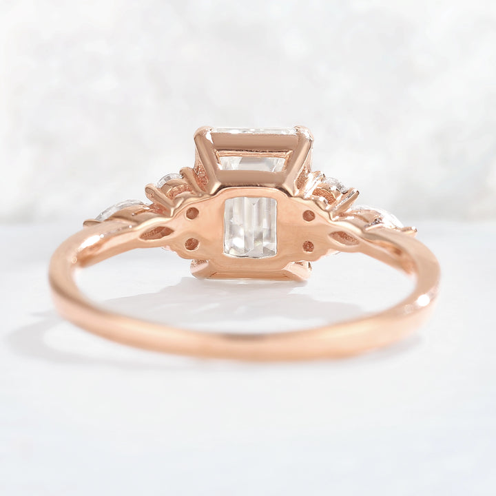 Emerald Cut Moissanite Cluster Gemstone Ring