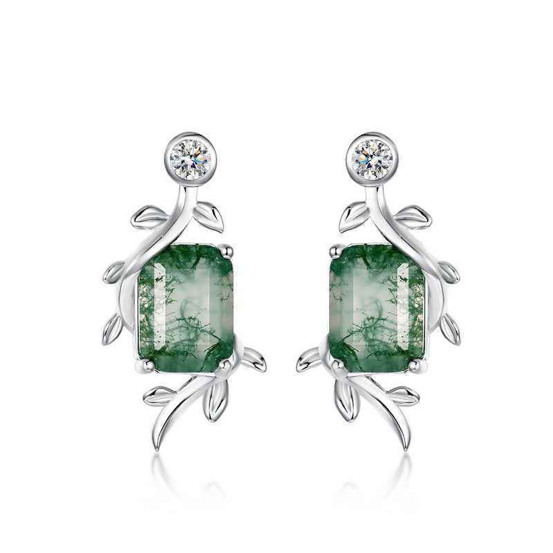 Kite Cut Moss Agate Leafy Earrings Anniversary Gift for Her