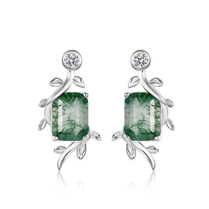 Kite Cut Moss Agate Leafy Earrings Anniversary Gift for Her