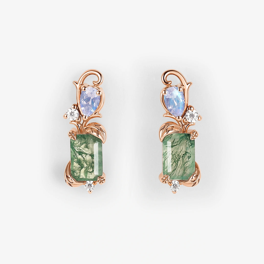 Emerald_Cut_Moss_Agate_Moonstone_Leafy_Earrings_2