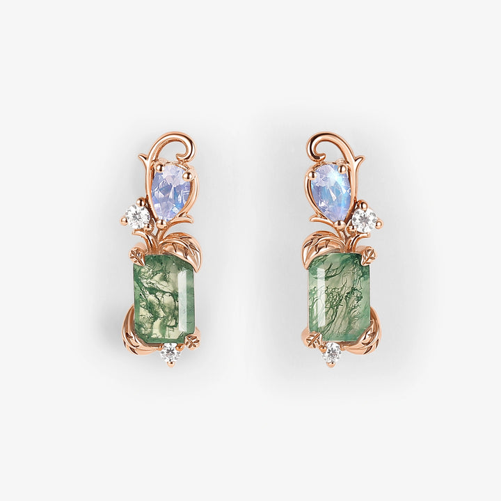 Emerald_Cut_Moss_Agate_Moonstone_Leafy_Earrings_2