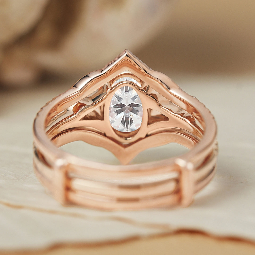 Enhancer Oval Cut Moissanite Enhancer Gemstone Leafy Ring Set 2pcs