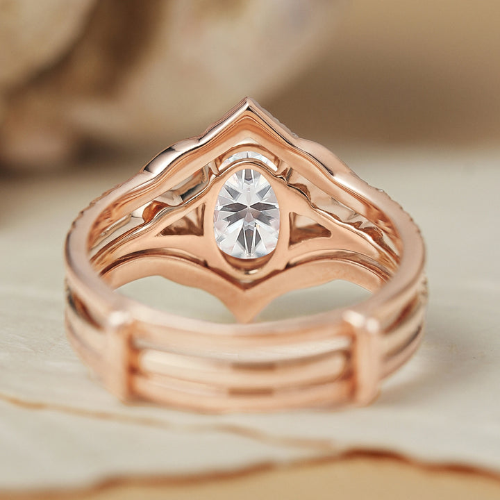 Enhancer Oval Cut Moissanite Enhancer Gemstone Leafy Ring Set 2pcs