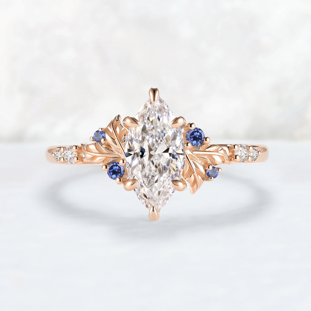 Everleaf with 1.0 Carat Marquise Certified Lab Diamond Ring in 14K Rose Gold
