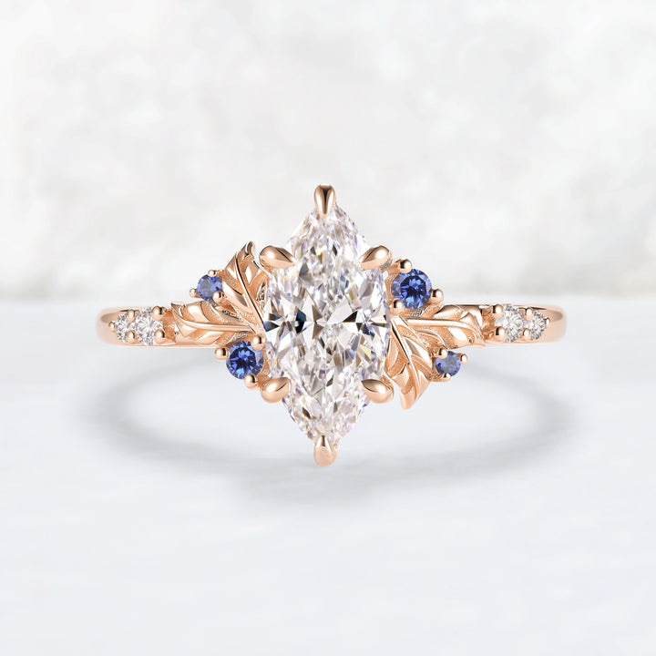 Everleaf with 1.0 Carat Marquise Certified Lab Diamond Ring in 14K Rose Gold