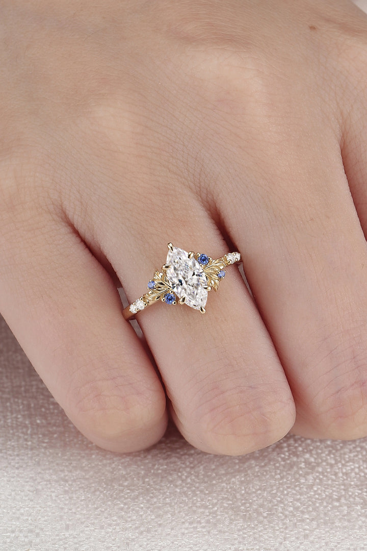 Everleaf with 1.0 Carat Marquise Certified Lab Diamond Ring in 14K Rose Gold