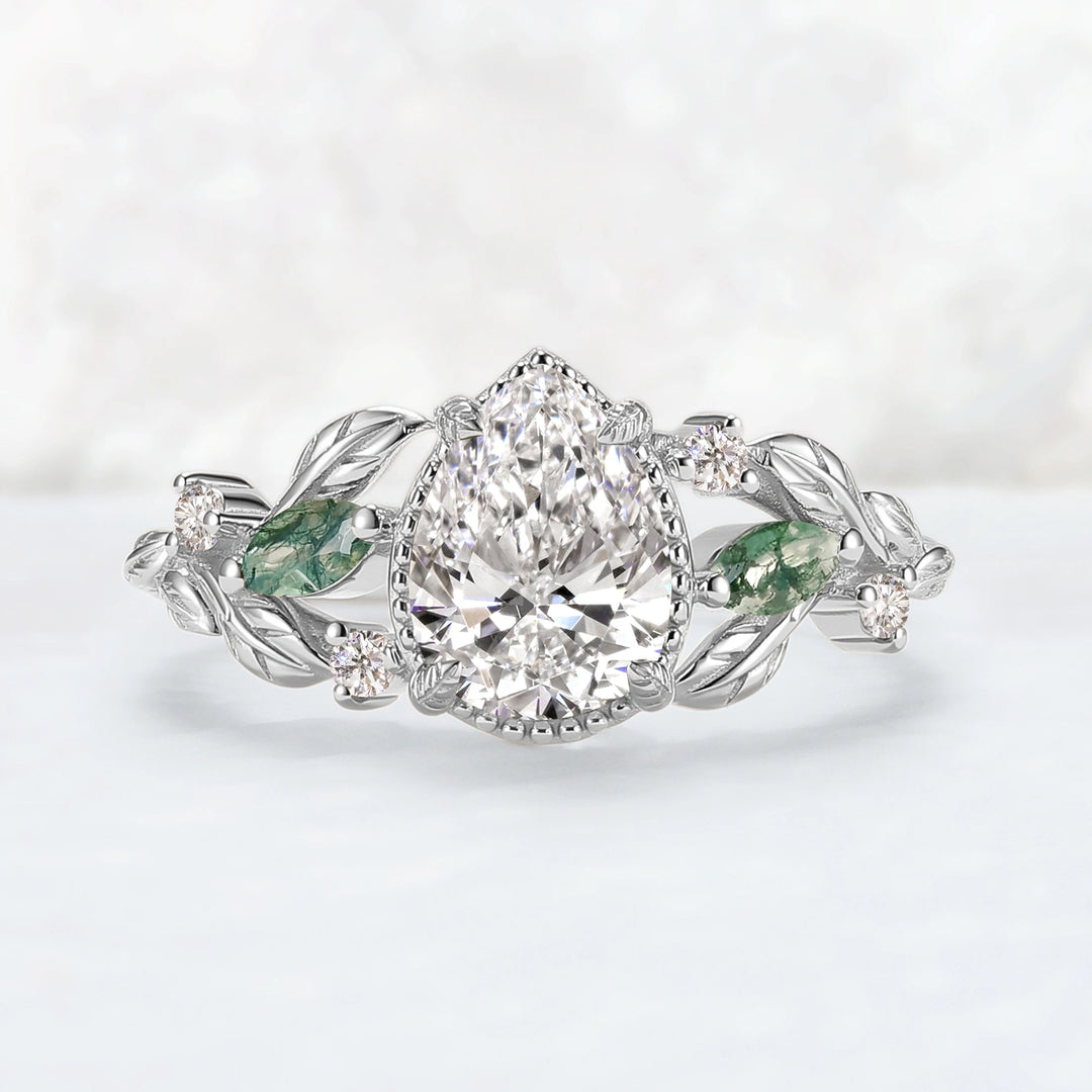 Everleaf with 1.3ct Pear Cut Certified Lab Diamond Ring in 14K Rose Gold