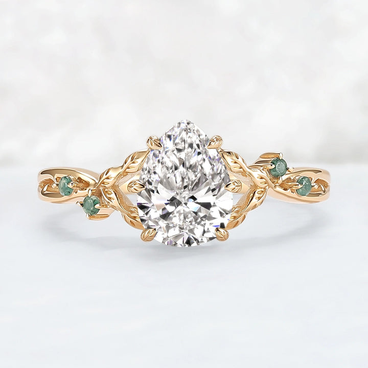 Everleaf with 1.3ct Pear Cut Certified Lab Diamond Ring in 14K Rose Gold