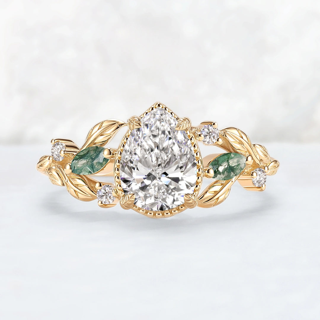 Everleaf with 1.3ct Pear Cut Certified Lab Diamond Ring in 14K Rose Gold