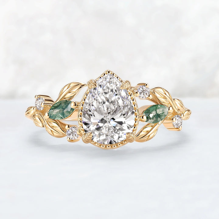 Everleaf with 1.3ct Pear Cut Certified Lab Diamond Ring in 14K Rose Gold