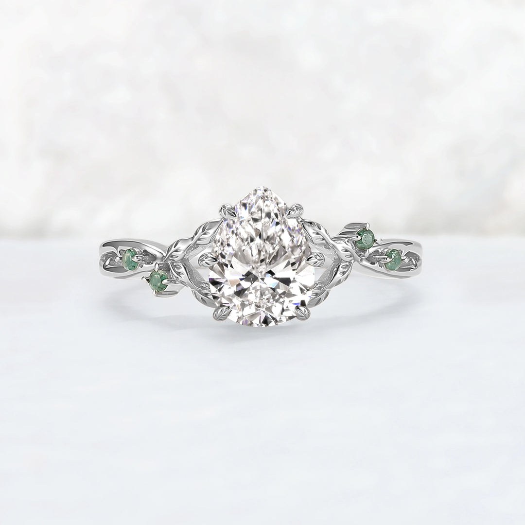Everleaf with 1.3ct Pear Cut Certified Lab Diamond Ring in 14K Rose Gold