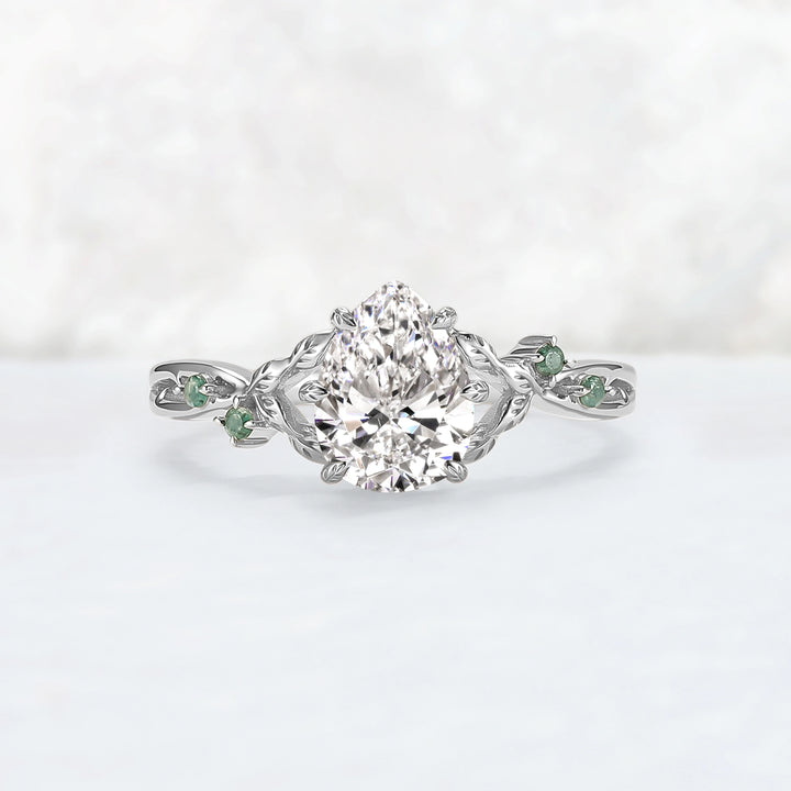Everleaf with 1.3ct Pear Cut Certified Lab Diamond Ring in 14K Rose Gold