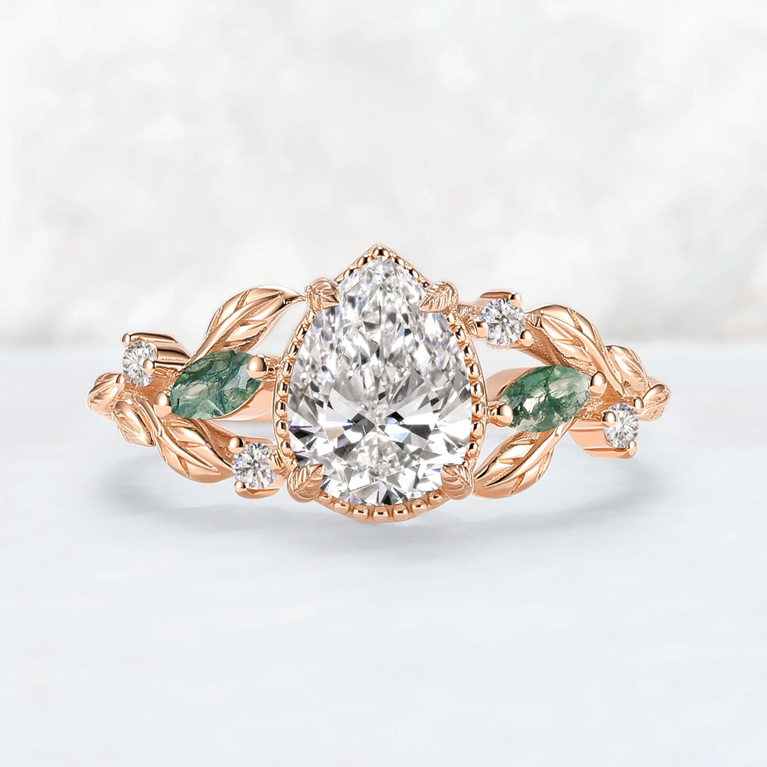 Everleaf with 1.3ct Pear Cut Certified Lab Diamond Ring in 14K Rose Gold