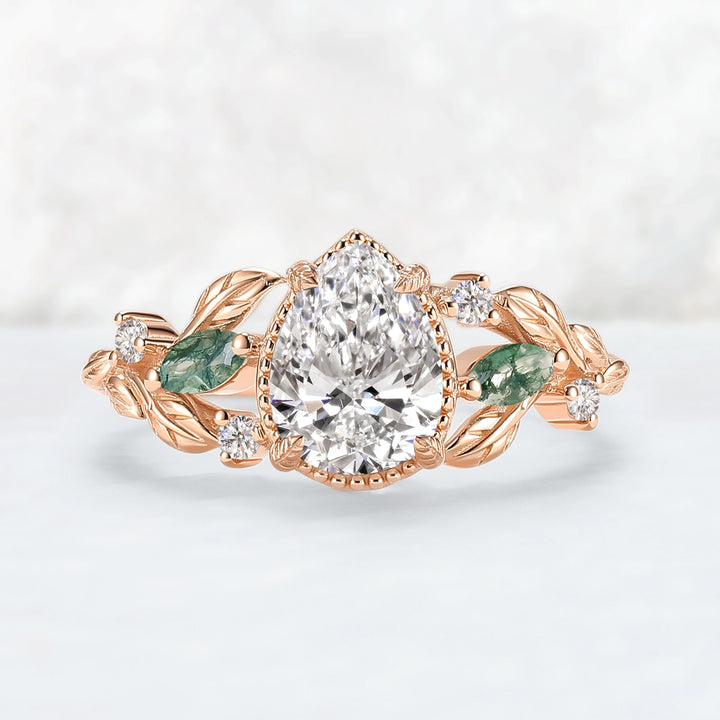 Everleaf with 1.3ct Pear Cut Certified Lab Diamond Ring in 14K Rose Gold