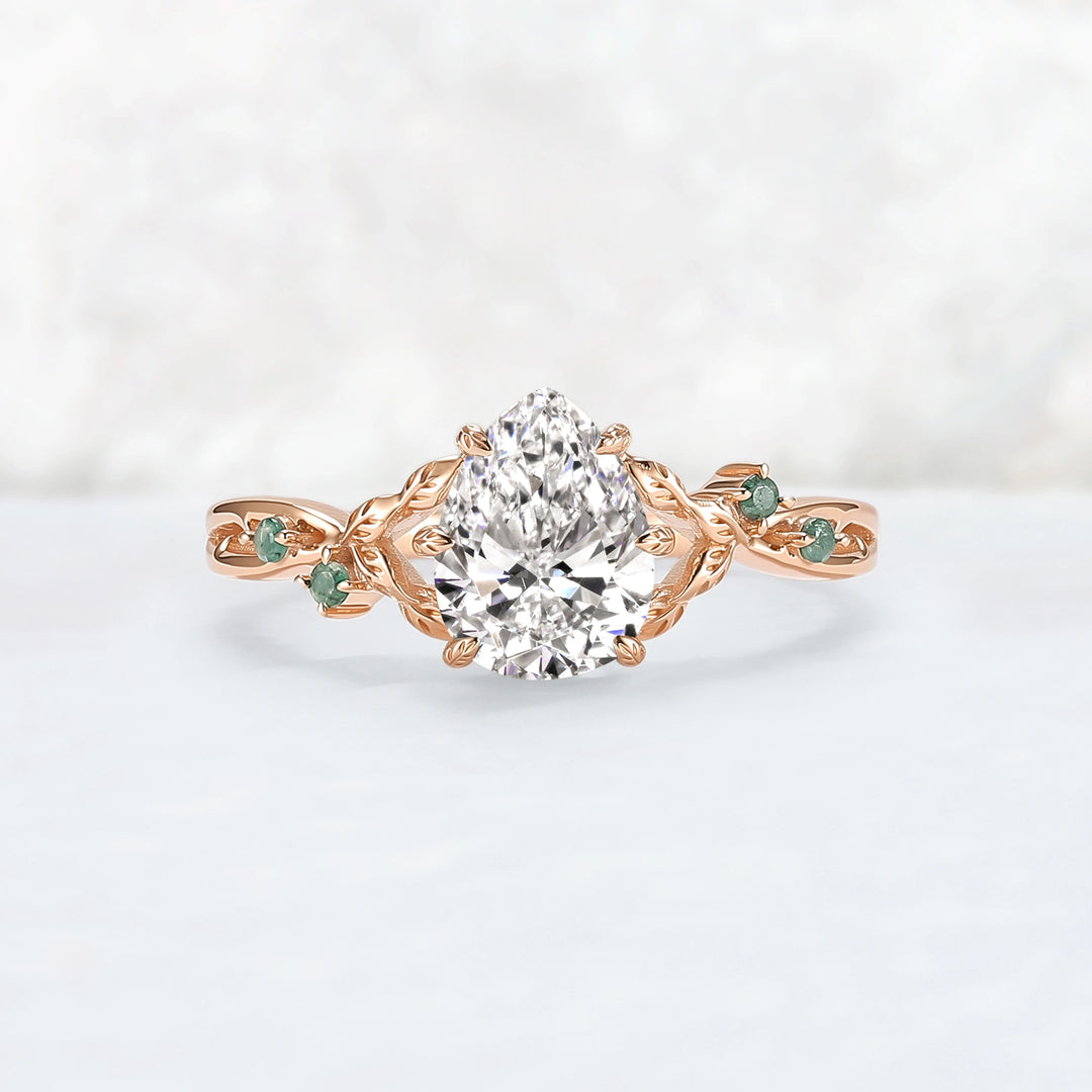 Everleaf with 1.3ct Pear Cut Certified Lab Diamond Ring in 14K Rose Gold