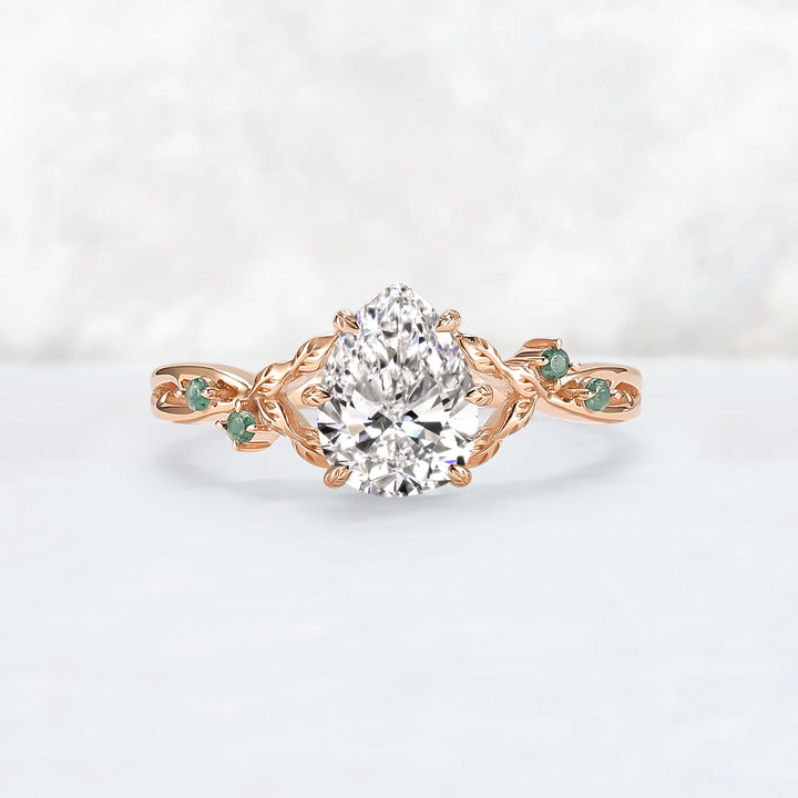 Everleaf with 1.3ct Pear Cut Certified Lab Diamond Ring in 14K Rose Gold