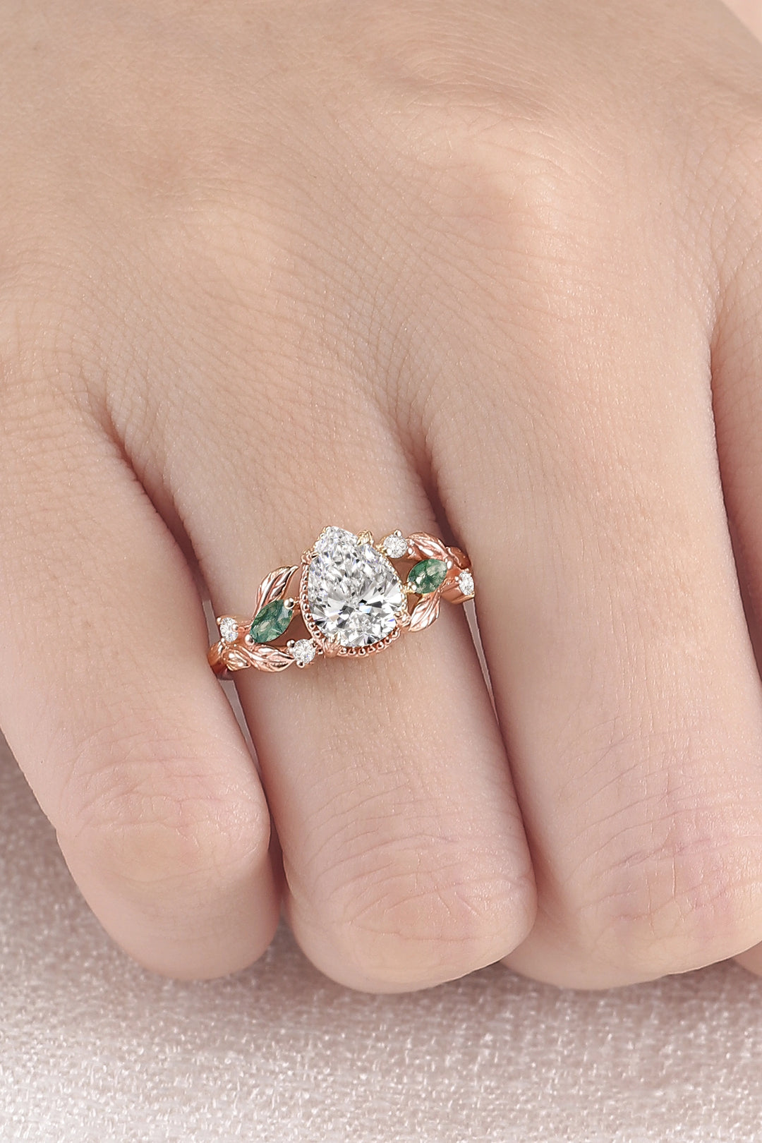 Everleaf with 1.3ct Pear Cut Certified Lab Diamond Ring in 14K Rose Gold