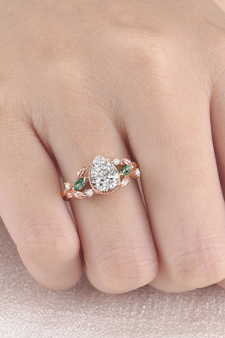 Everleaf with 1.3ct Pear Cut Certified Lab Diamond Ring in 14K Rose Gold