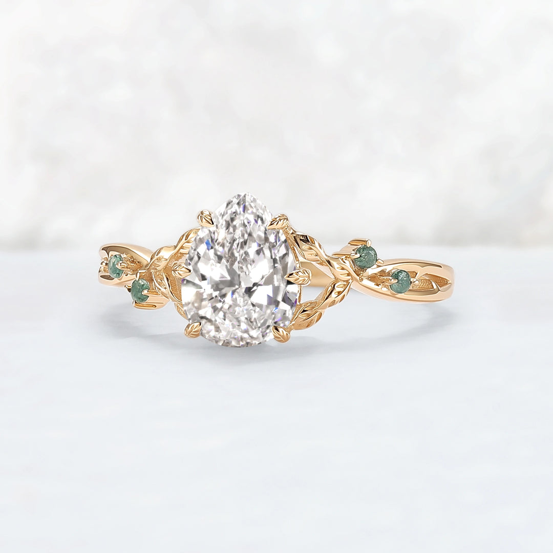 Everleaf with 1.3ct Pear Cut Certified Lab Diamond Ring in 14K Rose Gold
