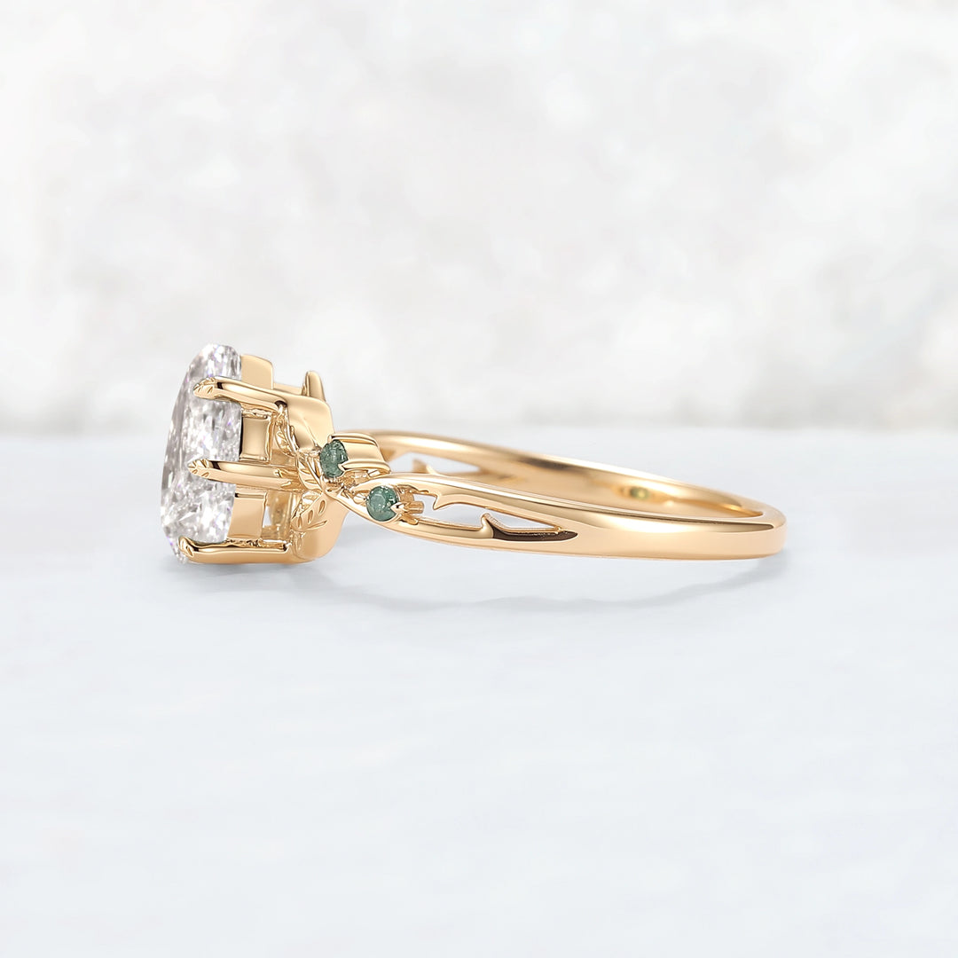 Everleaf with 1.3ct Pear Cut Certified Lab Diamond Ring in 14K Yellow Gold