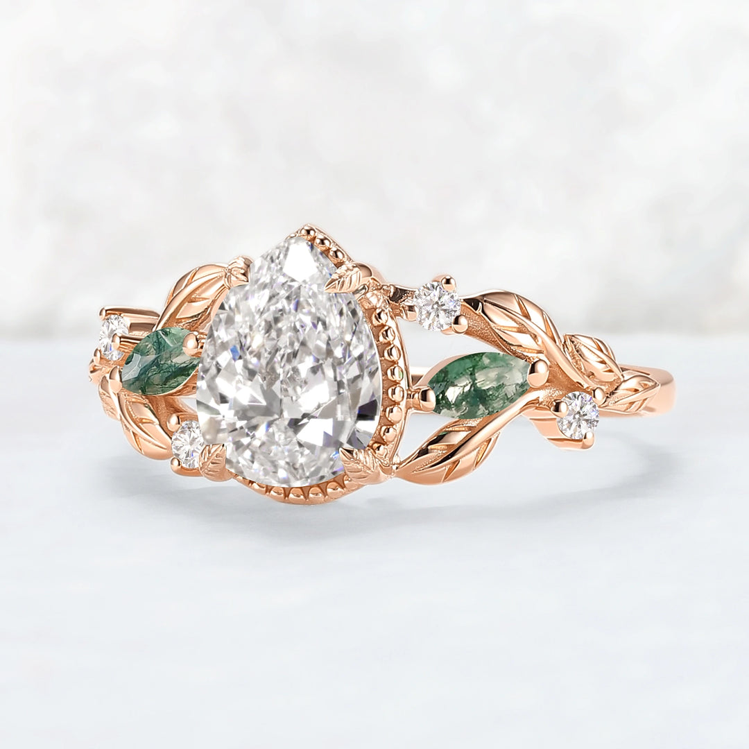 Everleaf with 1.3ct Pear Cut Certified Lab Diamond Ring in 14K Rose Gold