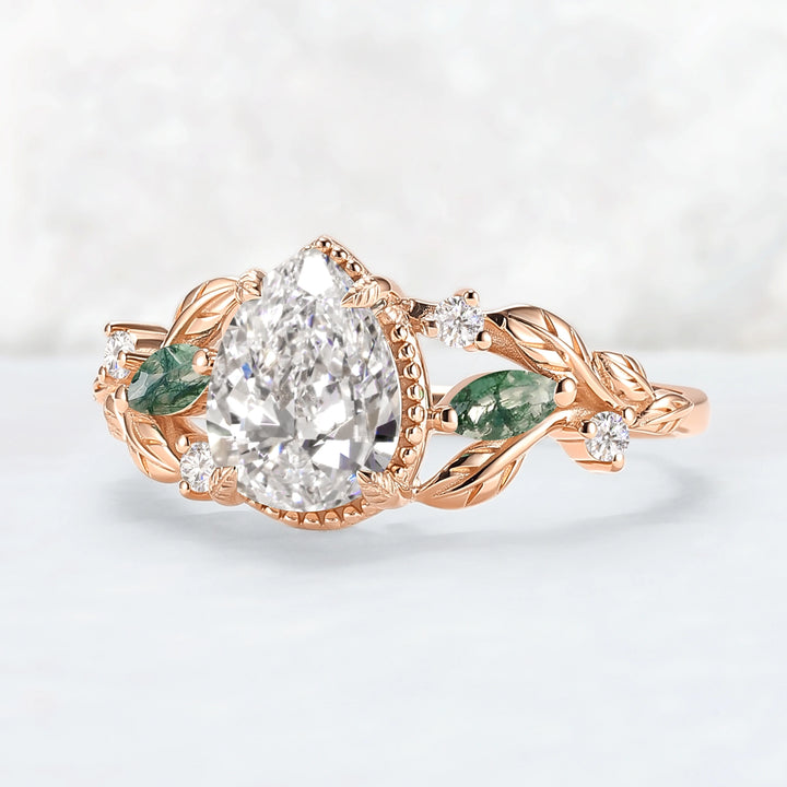 Everleaf with 1.3ct Pear Cut Certified Lab Diamond Ring in 14K Rose Gold