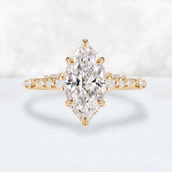 Everleaf with 1.5ct Marquise Cut Certified Lab Diamond Ring in 14K Yellow Gold